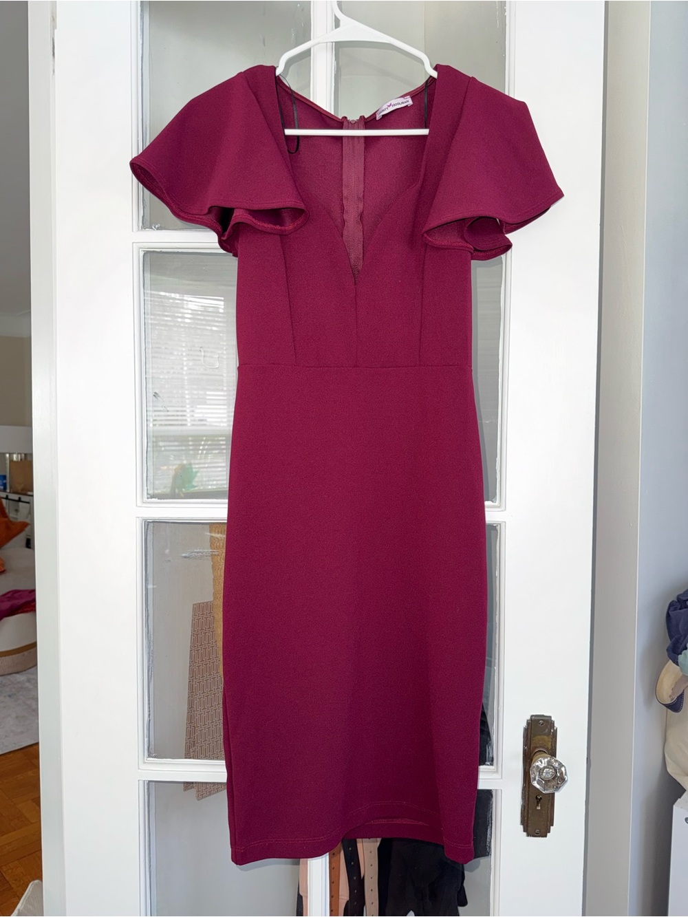 Dainty Hooligan Plum V-Neck Flutter Sleeve Midi Dress